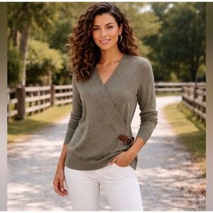 Ralph Lauren Womens XL Olive Green Cashmere Angora Blend Buckle Wrap Sweater